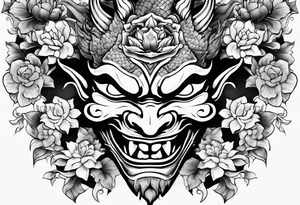 hannya mask with dragon and flower tattoo idea