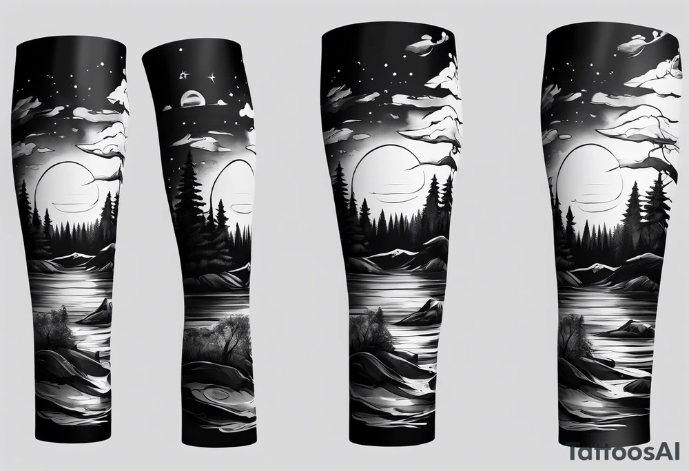 forearm sleeve, time, stairs, forest tattoo idea