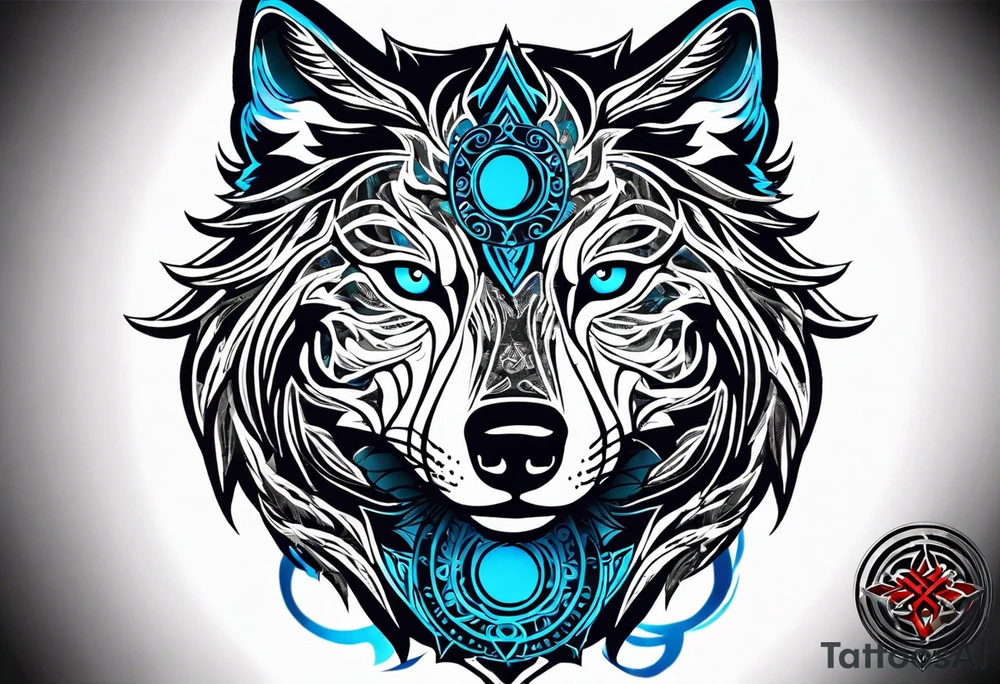 a tattoo whose main theme is balance but also resembles new begining, strong willpower, peace and loyalty. This should be for the front part of the shoulder. maybe add the ying-yang symbol somewhere in the tattoo. Tattoo should have an equal amount of blue and red along with the overall tattoo being black. In corporate a wolf into the tattoo, make sure it resembles ing and yang. wolf needs to look dangerous tattoo idea