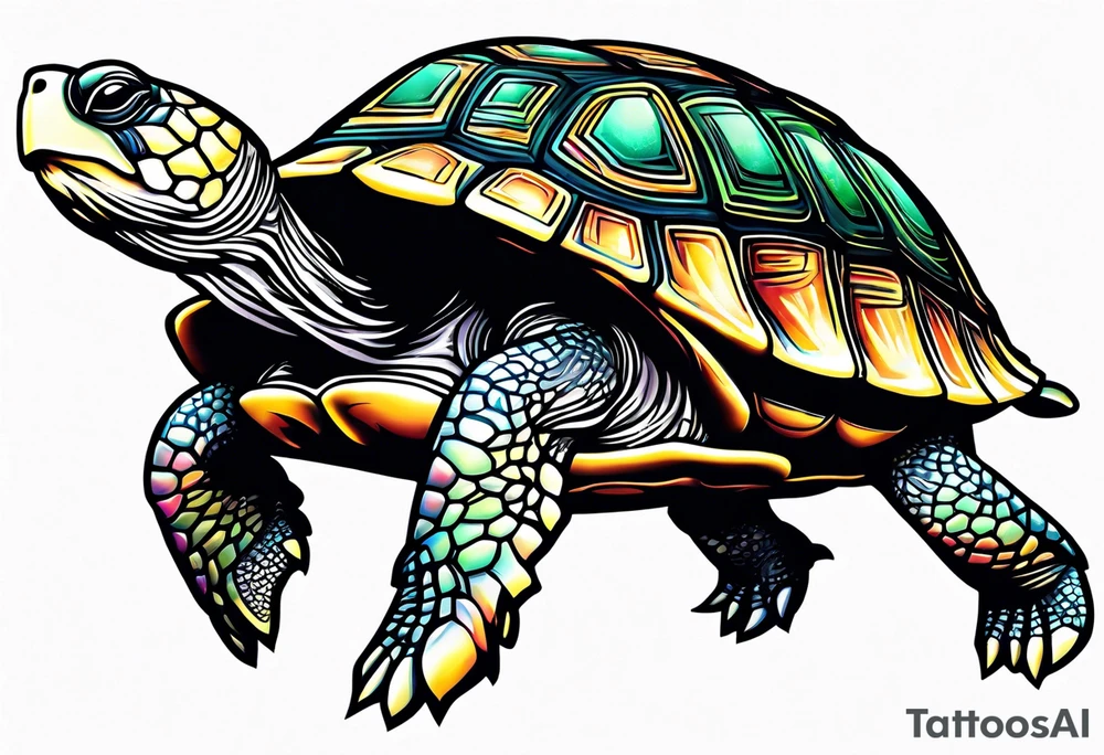 Turtle running upright across the finish line of a marathon tattoo idea