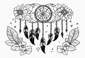 Dream catcher with hearts and flowers tattoo idea