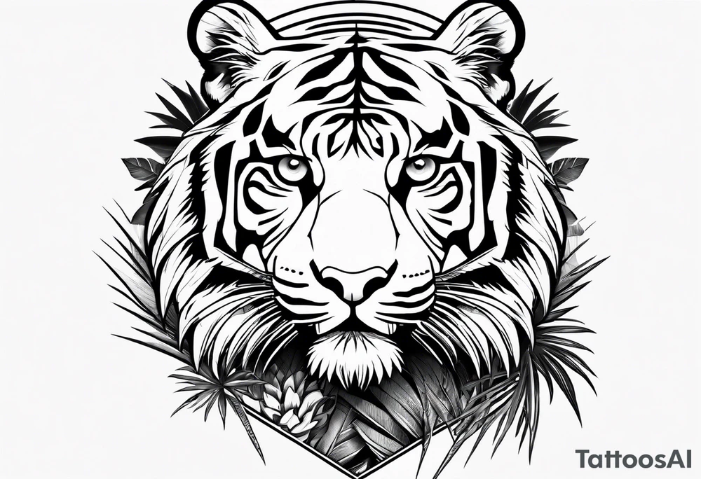 full tiger body climbing palm tree tattoo idea