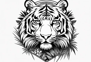 full tiger body climbing palm tree tattoo idea