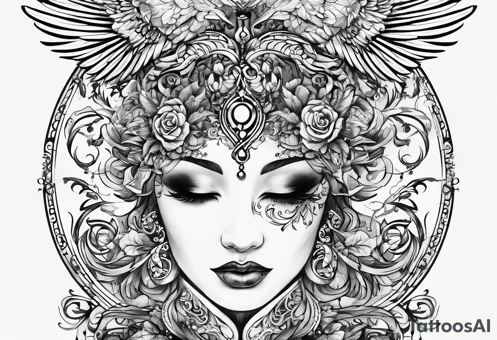 music leaves swirls key wings tattoo idea
