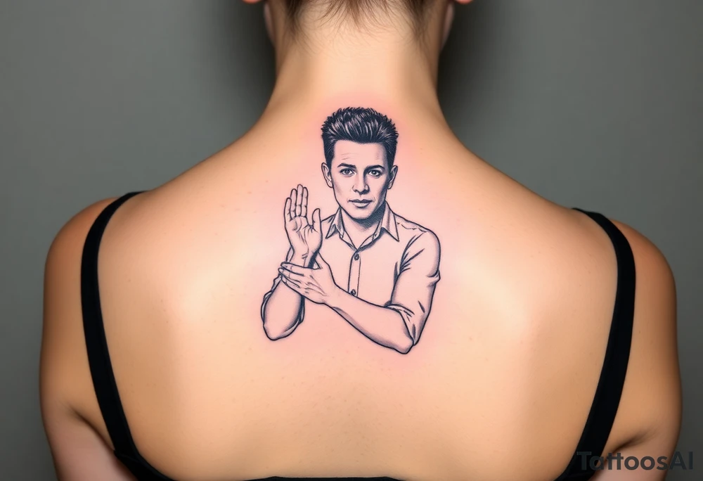 Rick Astley Never Gonna Give You Up Shaking Hands Left to Right Dance Pose tattoo idea
