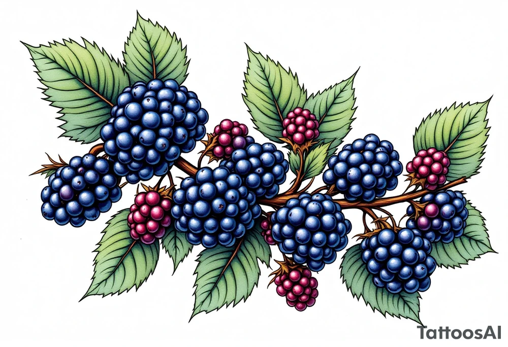 American traditional style Blackberry branch in a line to wrap around an arm tattoo idea