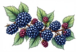 American traditional style Blackberry branch in a line to wrap around an arm tattoo idea
