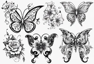 Flower and butterflies thin tattoo which will wrap around ankle horizontally which is larger in the centre tattoo idea