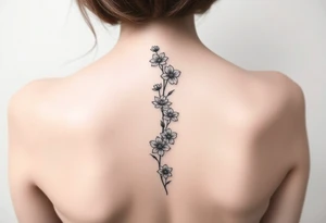 Delicate simple flowers vertically down the spine tattoo idea