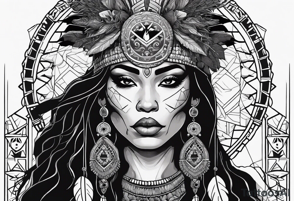 valkrye, kali, pirate, african goddess, , warrior, native american, lotus, zenza resonance, skulls, pachamama, left side face, chest, right wing, tattoo idea