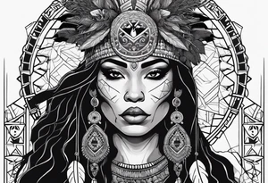 valkrye, kali, pirate, african goddess, , warrior, native american, lotus, zenza resonance, skulls, pachamama, left side face, chest, right wing, tattoo idea