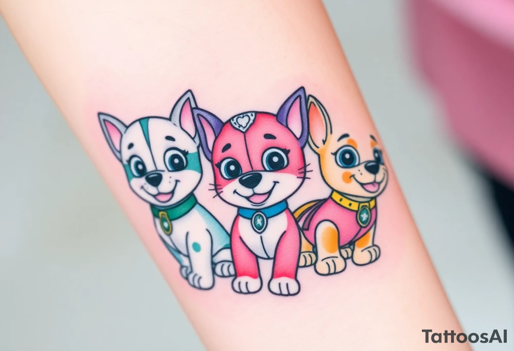 Cute paw patrol group tattoo idea