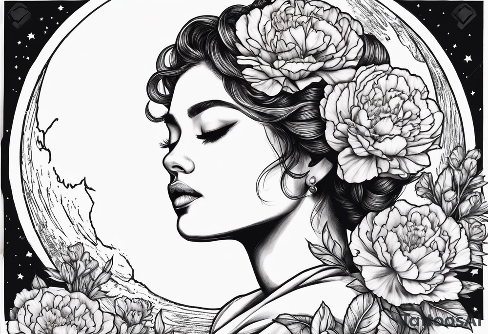 Carnation moon tattoo idea