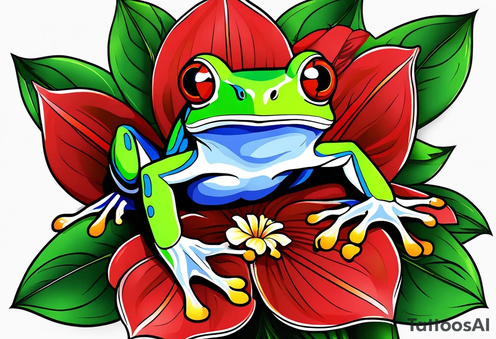 Red-eye tree frog sitting on a flower tattoo idea
