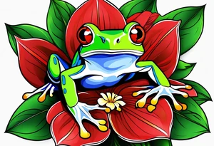 Red-eye tree frog sitting on a flower tattoo idea