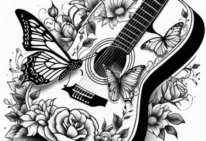 Guitar with flowers growing off the side, butterflies tattoo idea