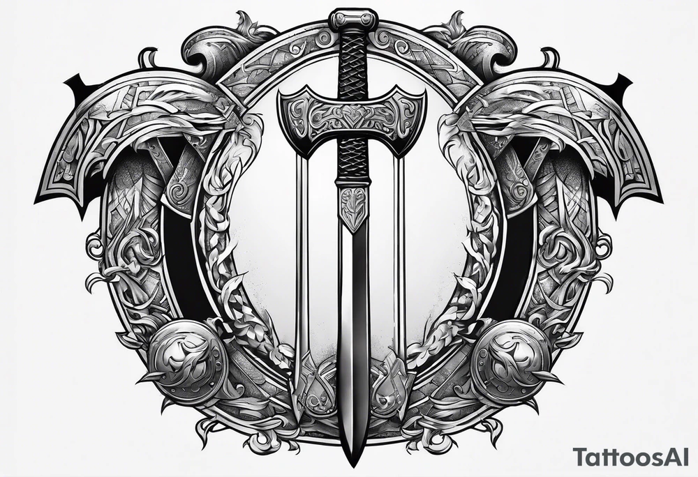 Valhalla sword shield axe tattoo idea