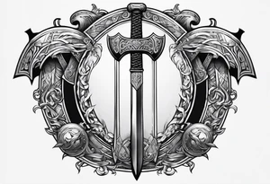 Valhalla sword shield axe tattoo idea