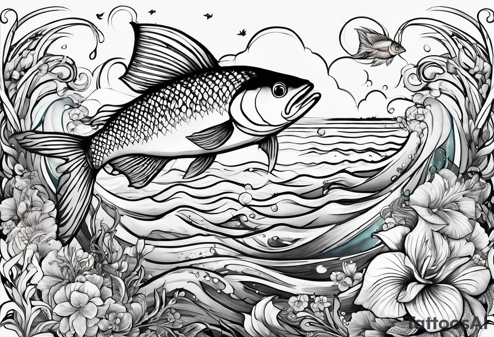 sea, night, flower, fish, republic dominicana tattoo idea