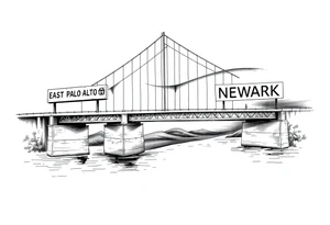 A bridge over water with two cities on the side. The city signs on the side of the bridge. East Palo Alto on the left and Newark on the right tattoo idea