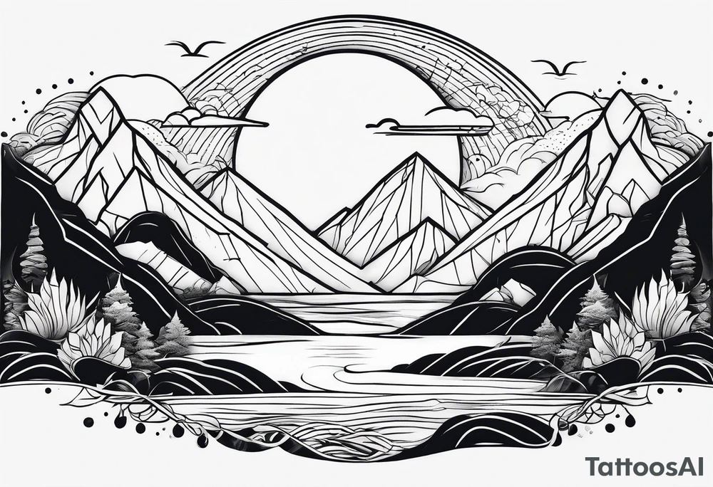 Line art minimalist sun mountain water simple 
Basic tattoo idea