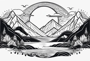 Line art minimalist sun mountain water simple 
Basic tattoo idea