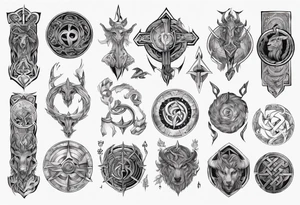 Upper arm sleeve of norse mythology symbols tattoo idea