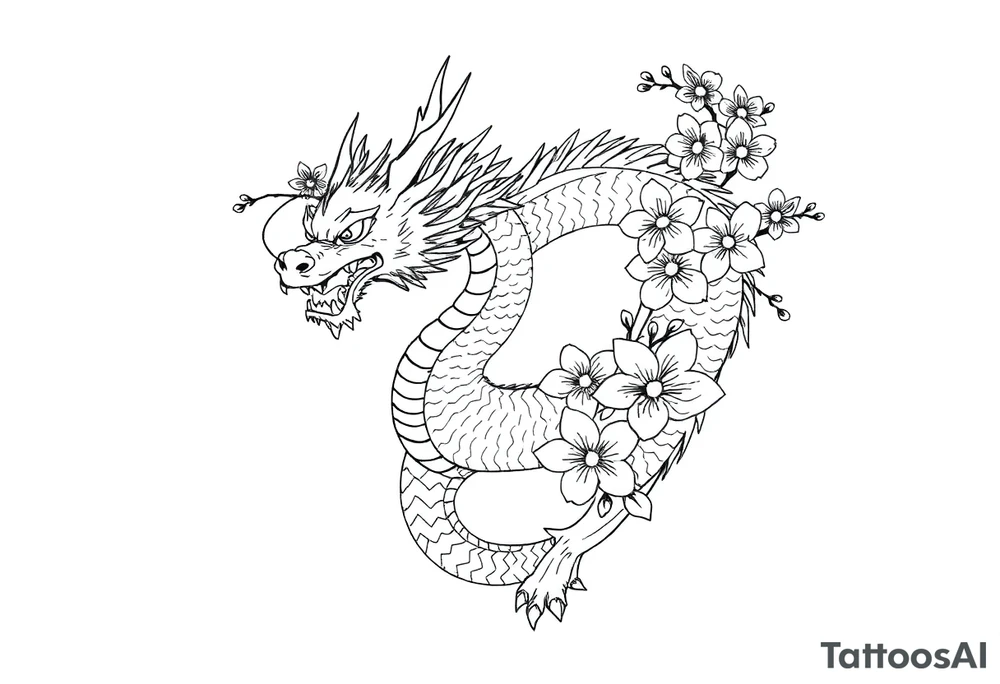Feminine dragon w cherry blossoms tattoo idea
