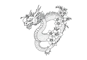 Feminine dragon w cherry blossoms tattoo idea