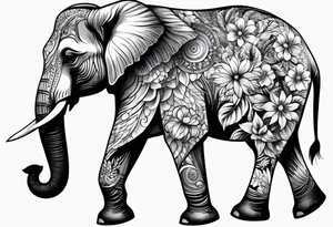 Elephant full back tattoo with flowers tattoo idea