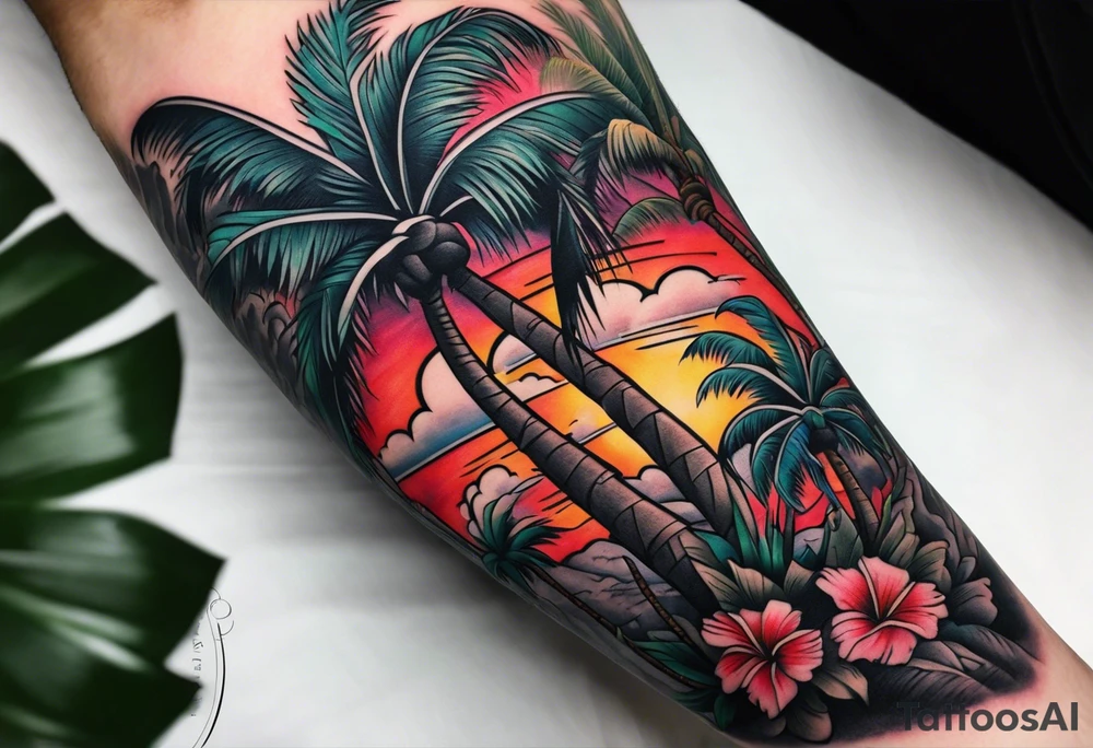 palm tree sleeve tattoo idea