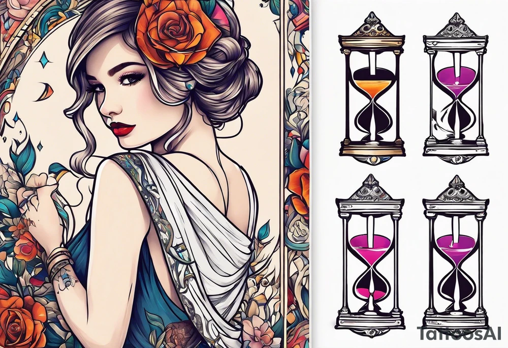 hourglass with little girl dancing tattoo idea