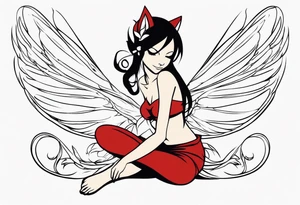 No color fairy with a tail inspired by the logo of the show called Fairy Tail in a fetal position leaning in tattoo idea