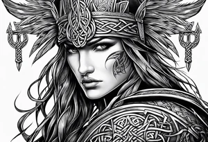 Medial view Celtic warrior weapons unsheathed tattoo idea