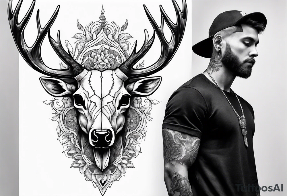 A human with a deer skull head tattoo idea