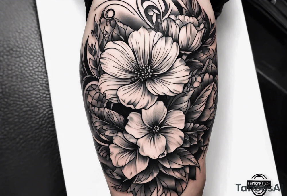 knee cap tattoo with flowers tattoo idea