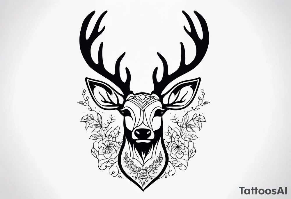 back tattoo of a front view reindeer with half the face as a skull tattoo idea