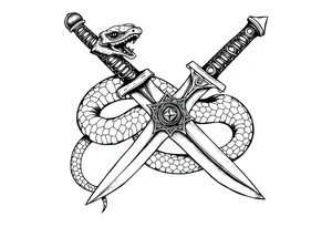 mystical snake coiled around an ancient dagger with jeweled hilt tattoo idea