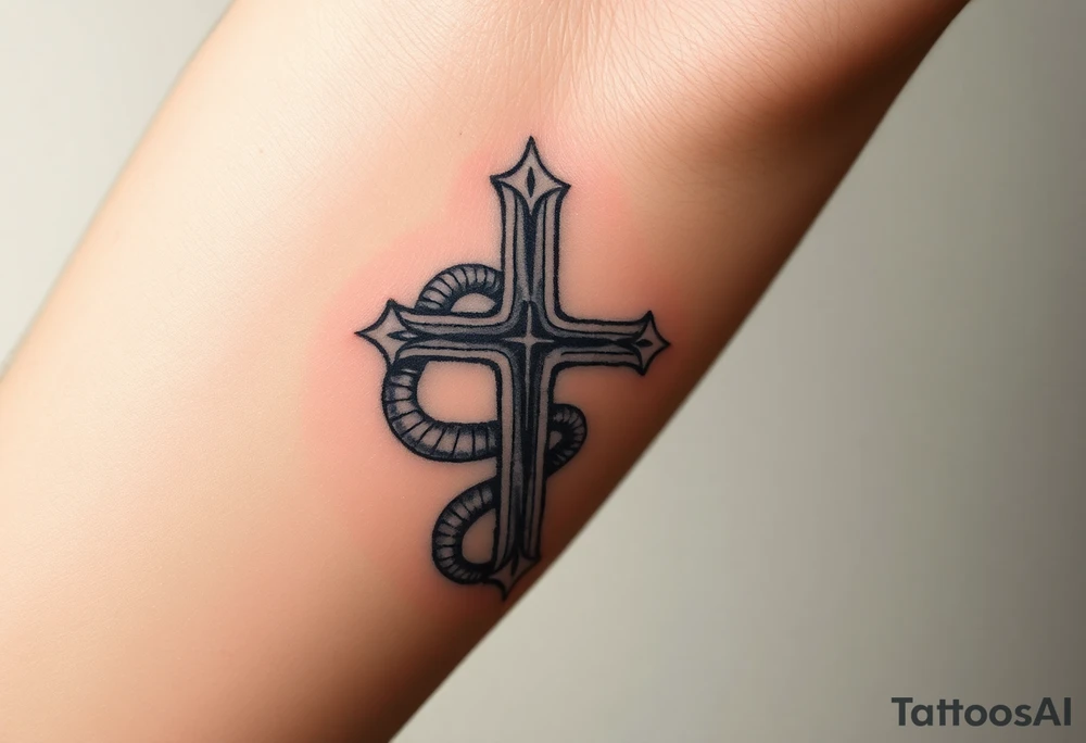 The cross impales the snake tattoo idea