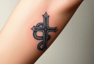 The cross impales the snake tattoo idea