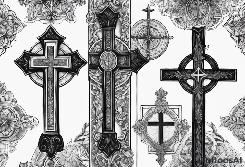 3 crosses with shading and a quote around it tattoo idea