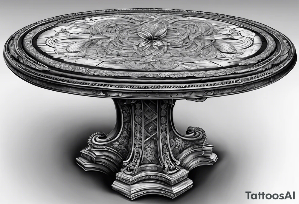 Broken stone table with coiled ropes tattoo idea