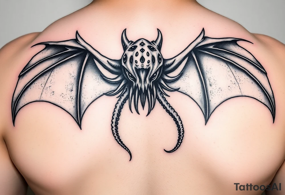 Bat like octopoid creature from another dimension of cosmic horror tattoo idea