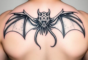 Bat like octopoid creature from another dimension of cosmic horror tattoo idea