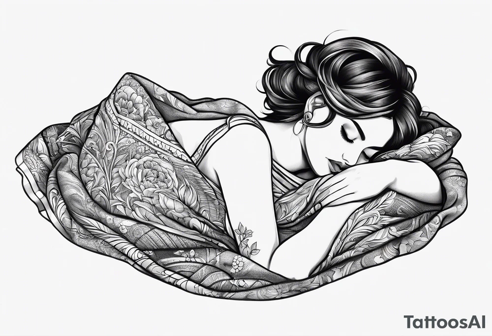full body girl sleeping in blanket tattoo idea