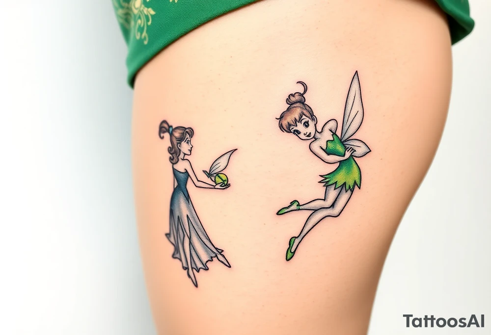 Peter pan, Wendy, Tinker Bell and Winter Tinker bell tattoo idea