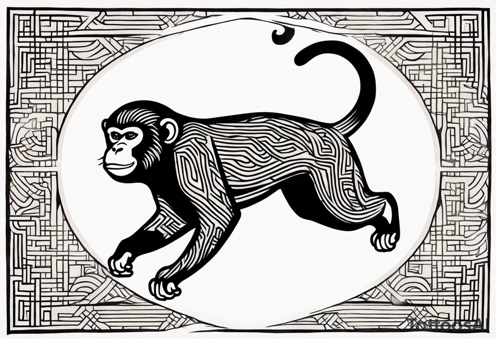 traditional japanese art jumping monkey tattoo idea