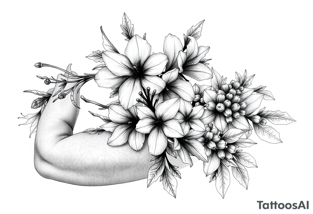 narcissus flowers and holly flowers tattoo idea