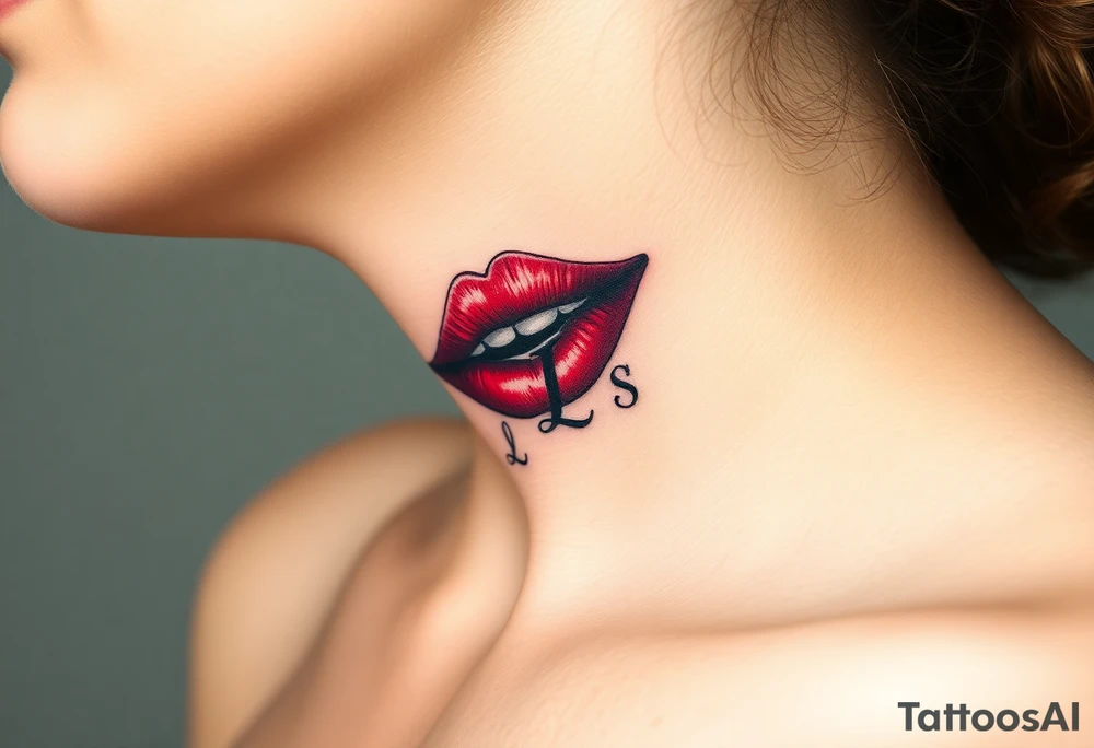 Stain from lipstick kiss with initial lowercase lrs tattoo idea