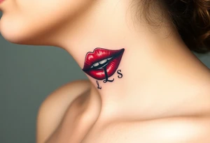 Stain from lipstick kiss with initial lowercase lrs tattoo idea